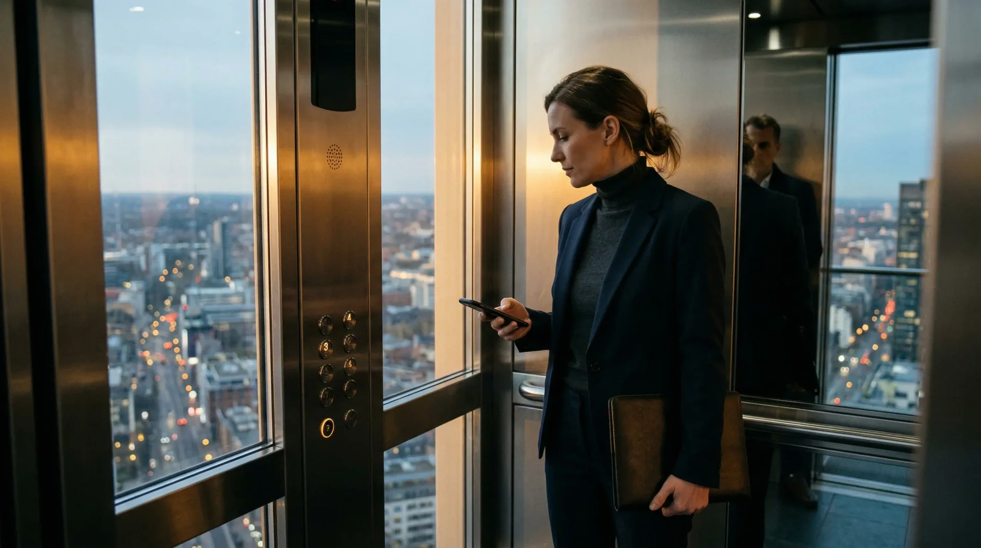 A composed founder entering the investor lens with confidence instead of startup chaos
