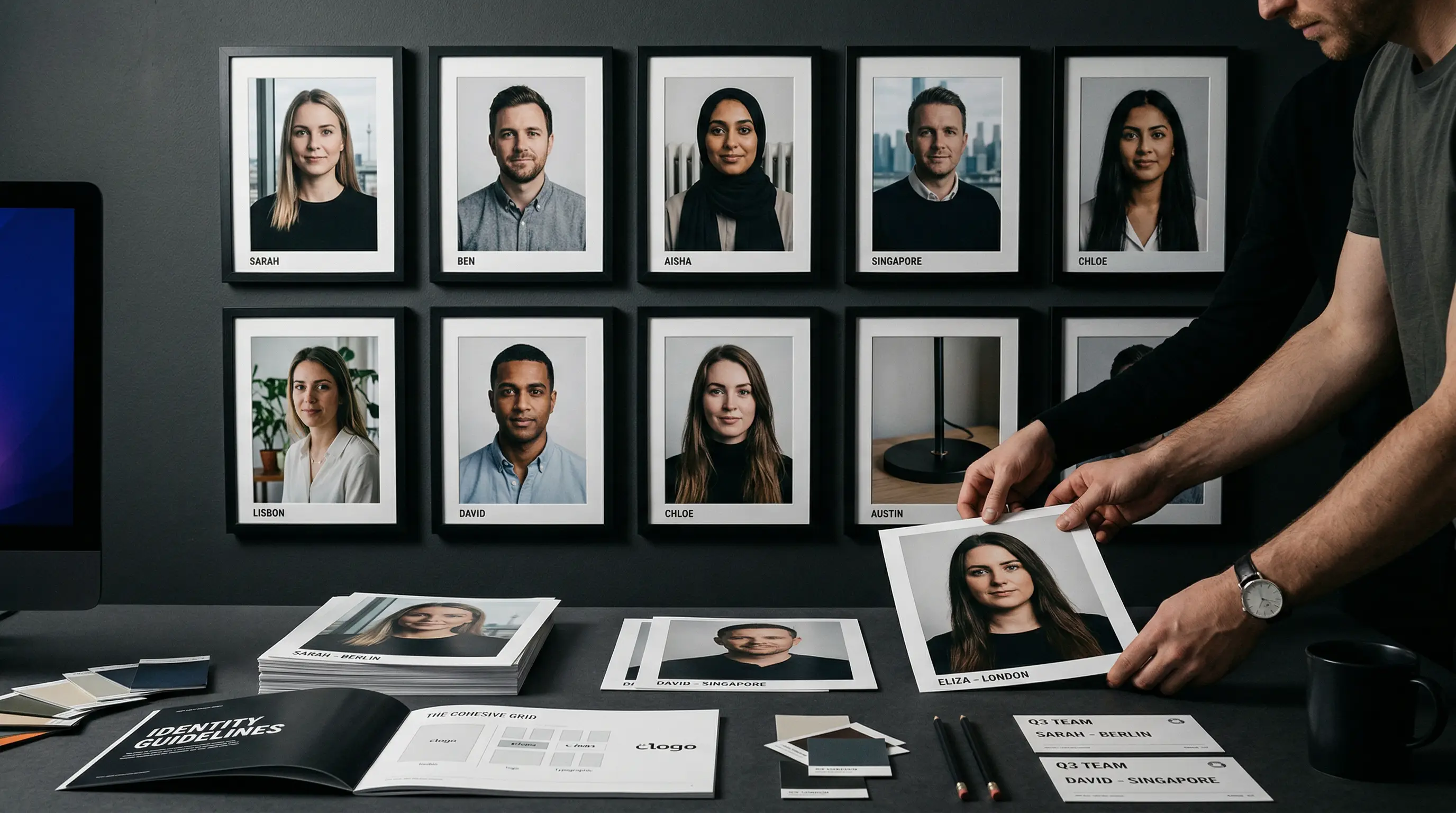 Consistent team headshots across distributed home offices